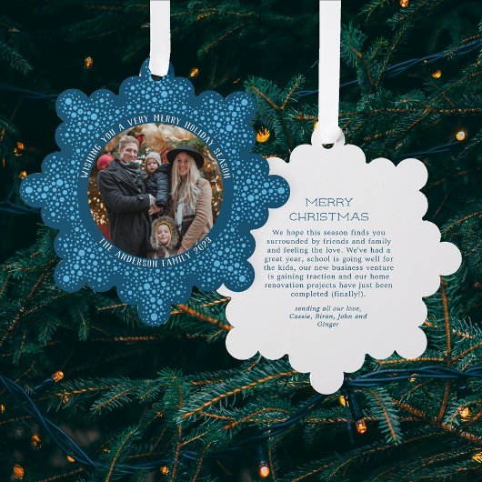 Blue Blizzard Dots Snowy Foto Weihnachten Ornament Karte