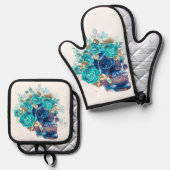 Blue Bloom Requiem Ofenhandschuh & Topflappen-Set (Vorderseite/Rückseite)