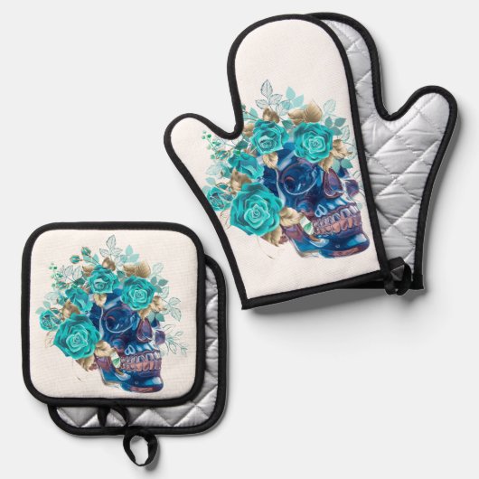Blue Bloom Requiem Ofenhandschuh & Topflappen-Set (Vorderseite/Rückseite)