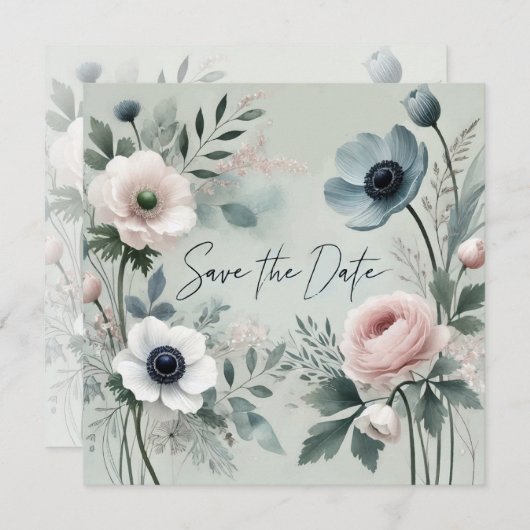 BLUE BLOOM SAVE THE DATE EINLADUNG (Vorne/Hinten)