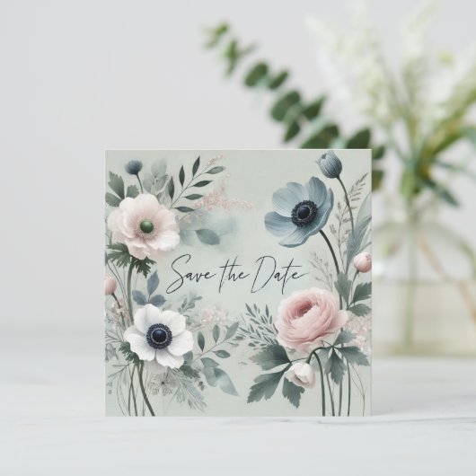 BLUE BLOOM SAVE THE DATE EINLADUNG (Stehend Vorderseite)