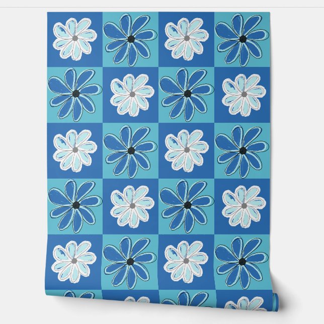 Blue Bloomed Lines - Blauwe Bloeiende Lijnen Tapete (Abrollen)