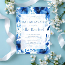 Blue Blooms Watercolor BAT MITZVAH CUSTOM