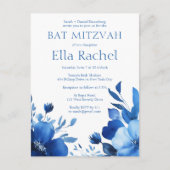 Blue Blooms Watercolor BAT MITZVAH CUSTOM Postkarte (Vorderseite)