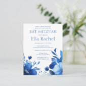 Blue Blooms Watercolor BAT MITZVAH CUSTOM Postkarte (Stehend Vorderseite)