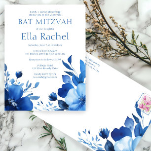Blue Blooms Watercolor BAT MITZVAH CUSTOM Postkarte
