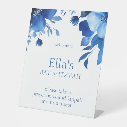 Blue Blooms Watercolor BAT MITZVAH CUSTOM Sockelschild (Vorderseite)