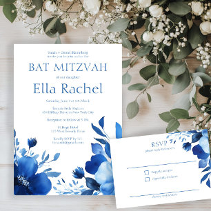 Blue Blooms Watercolor BAT MITZVAH CUSTOM UAWG Begleitkarte
