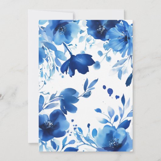 Blue Blooms Watercolor Brautparty CUSTOM Dankeskarte (Rückseite)