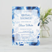 Blue Blooms Watercolor Brautparty CUSTOM Einladung (Stehend Vorderseite)