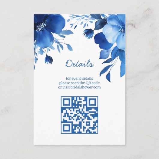 Blue Blooms Watercolor Brautparty CUSTOM QR Begleitkarte (Vorderseite)