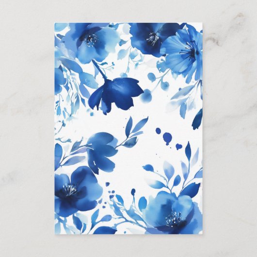 Blue Blooms Watercolor Brautparty CUSTOM QR Begleitkarte (Rückseite)