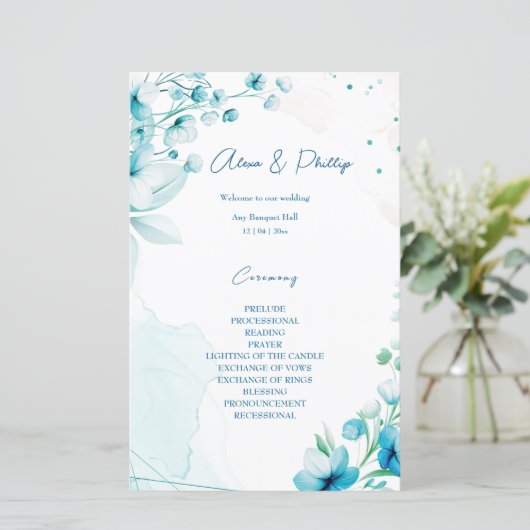 Blue Blossom & Breeze Hochzeitsprogramme (Stehend Vorderseite)
