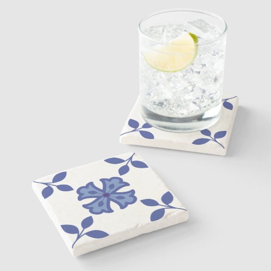 Blue Blossom Elegance Steinuntersetzer (Seitenansicht)