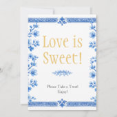Blue blossom florals "Love is Sweet"  Sign Einladung (Rückseite)