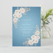 Blue Blossom Flourish Hochzeit Einladung (Stehend Vorderseite)