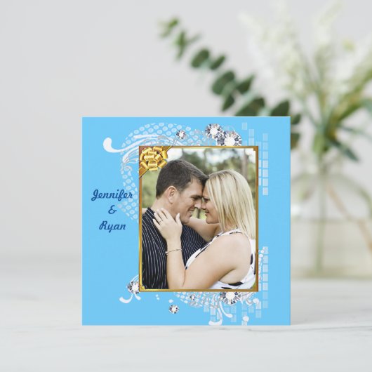 Blue Blue Blue Background mit Diamonds & Frame Wed Einladung (Stehend Vorderseite)