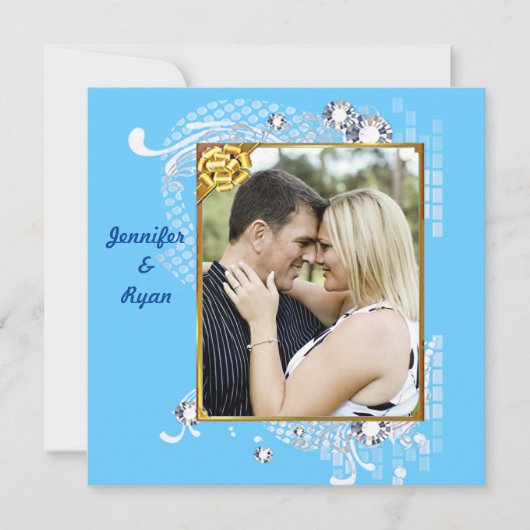 Blue Blue Blue Background mit Diamonds & Frame Wed Einladung (Vorderseite)