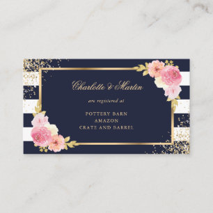 Blue Blue Gold Blush Pink Floral Wedding Registry Begleitkarte