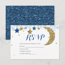 Blue Blue Gold Moon Baby Showkarte RSVP