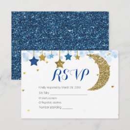 Blue Blue Gold Moon Baby Showkarte RSVP Dankeskarte