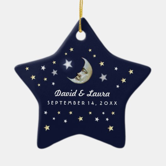 Blue Blue Gold & White Moon & Stars Hochzeit nach Keramikornament (Vorne)