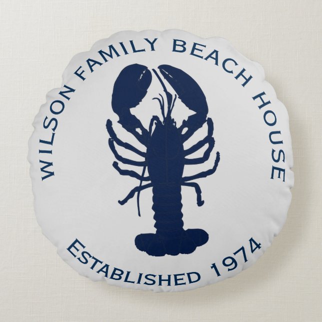 Blue Blue Grey Round Lobster Beach House Pillow Rundes Kissen (Vorderseite)