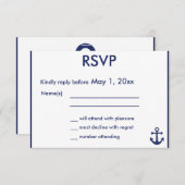 Blue Blue Nautical Wedding RSVP Cards Blue Anchor (Vorne/Hinten)