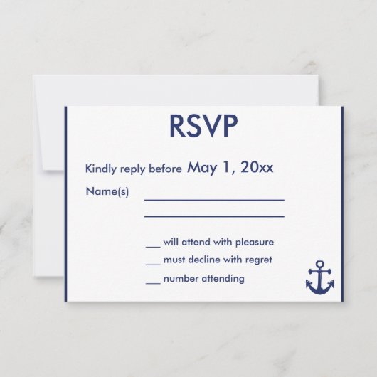 Blue Blue Nautical Wedding RSVP Cards Blue Anchor Karte (Vorderseite)