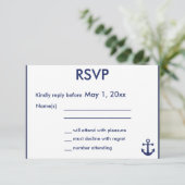 Blue Blue Nautical Wedding RSVP Cards Blue Anchor Karte (Stehend Vorderseite)