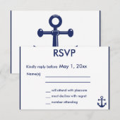 Blue Blue Nautical Wedding RSVP Cards Blue Anchor Karte (Vorne/Hinten)