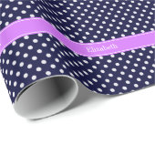 Blue Blue White Polka Dots Lilac Name Monogram Geschenkpapier (Rolleneckpunkt)