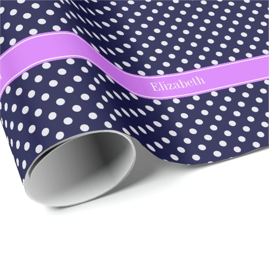 Blue Blue White Polka Dots Lilac Name Monogram Geschenkpapier (Rolleneckpunkt)