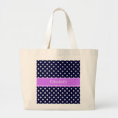 Blue Blue White Polka Dots Lilac Name Monogram Jumbo Stoffbeutel (Vorne)