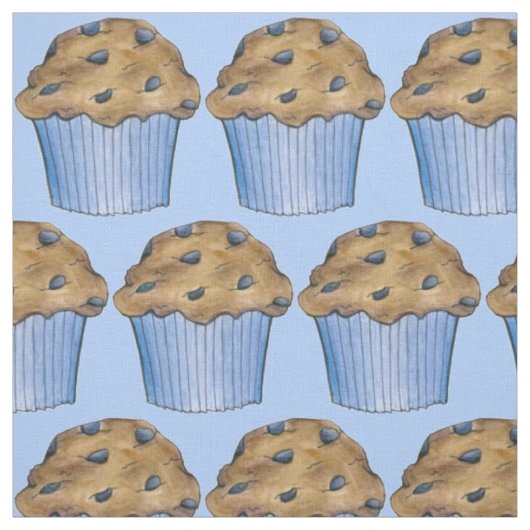 Blue Blueberry Muffin Muffins Breakfast Fabric Stoff (Muster)