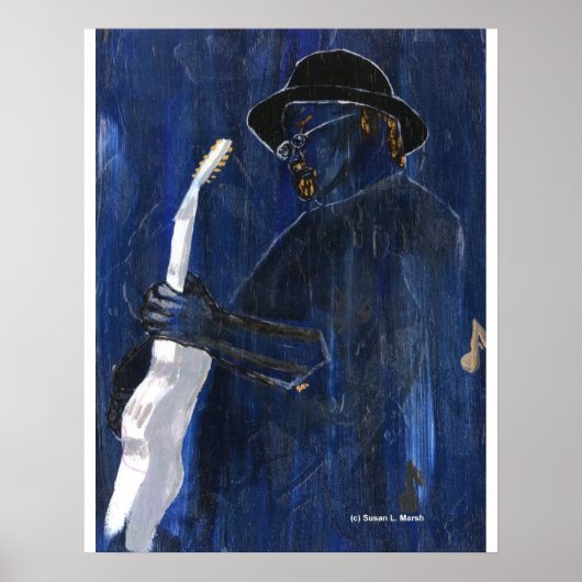 Blue Blues Guitar Player Malerei Acryl Poster (Vorne)