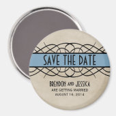 Blue Blüh Border Save the Date Magnet (Vorderseite/Rückseite)