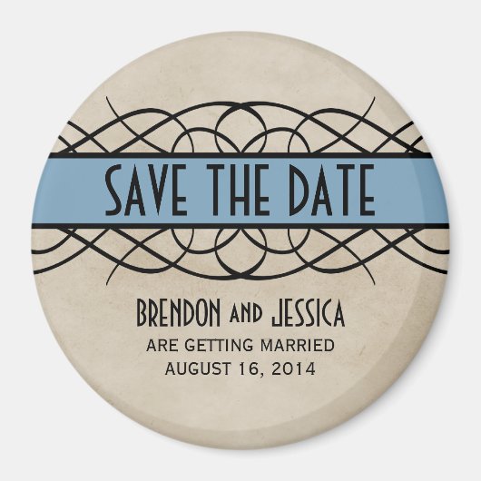 Blue Blüh Border Save the Date Magnet (Vorne)