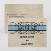 Blue Blüh Border Save the Date Postkarte (Vorne/Hinten)