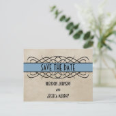 Blue Blüh Border Save the Date Postkarte (Stehend Vorderseite)