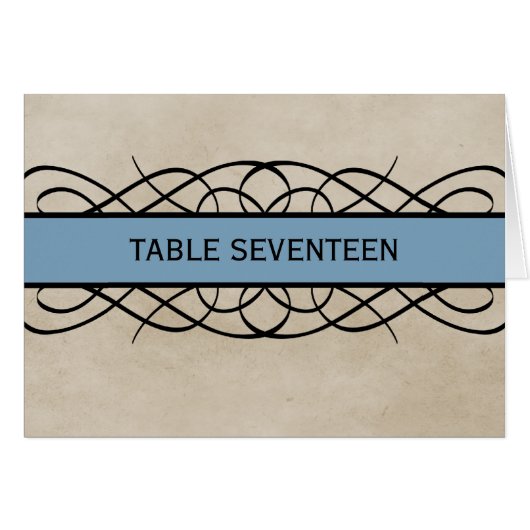 Blue Blüh Border Tischnummer Card (Vorderseite (Horizontal))