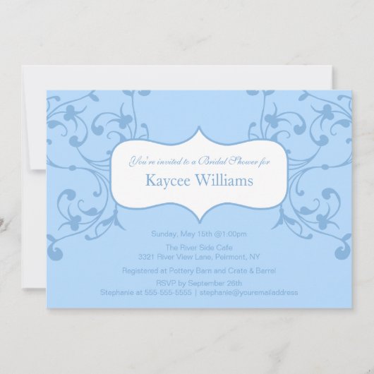 Blue Blüh Bridal Dusche Einladung (Vorderseite)