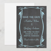 Blue Blüh Chalkboard Save the Date einladen (Vorne/Hinten)