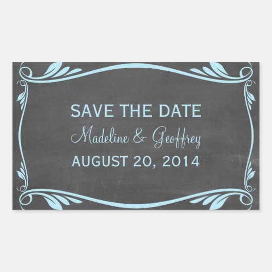 Blue Blüh Chalkboard Save the Date Stickers (Vorderseite)