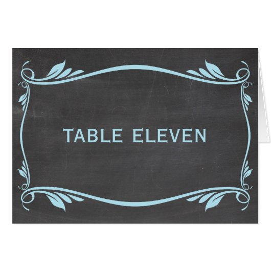 Blue Blüh Chalkboard Tischnummer Card (Vorderseite (Horizontal))