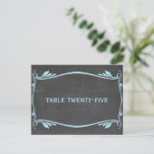 Blue Blüh Chalkboard Tischnummer Postkarte (Stehend Vorderseite)