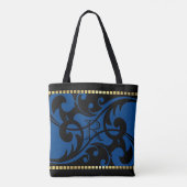 Blue Blüh Design Gold Border mit Monogram Tasche (Rückseite)
