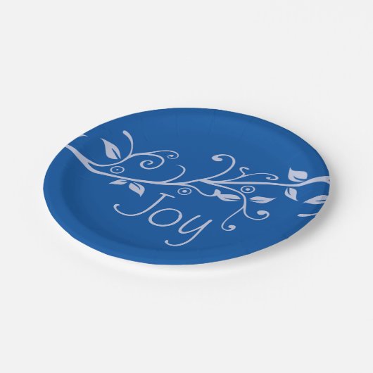 Blue Blüh Joy Weihnachts Party Paper Plate Pappteller (Schrägansicht)