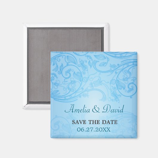 Blue Blüh Wedding Save the Date Magnet (Vorderseite/Rückseite)