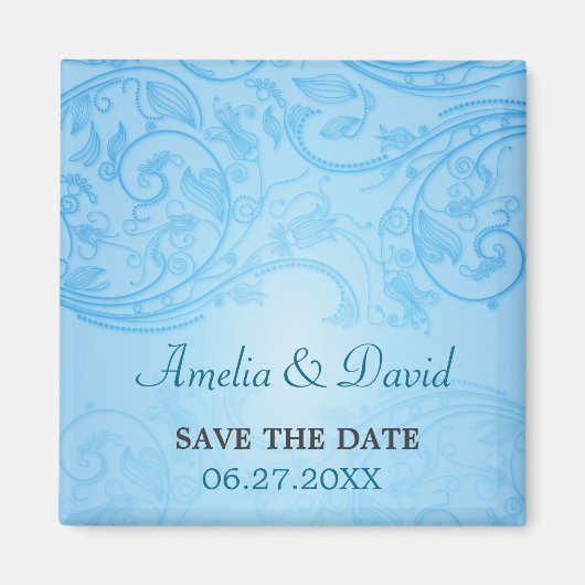 Blue Blüh Wedding Save the Date Magnet (Vorne)